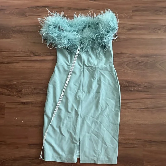 christy dawn blue dress Annabeth Spaghetti Straps Feathered Maxi Dress